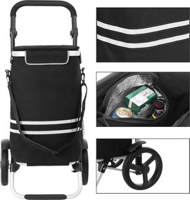 Bevásárlókocsi, többfunkciós bevásárlókosár, 35 literes, fekete