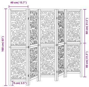 5 paneles fekete tömör császárfa térelválasztó