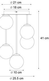 Modern mennyezeti lámpa fekete, borostyán és füstüveg kombinációjával, 5 fényforrással - Athén