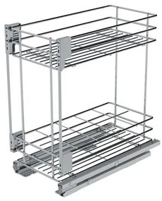 Konyhai fémrács, 450mm, fenéklapra szerelhető, króm-fehér, teljes kihúzás, csillapított záródás, rejtett fióksín, 2 kosár SIGE, Green Line 003