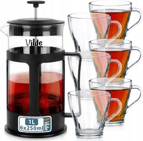 Dugattyús kávéfőző kávészűrővel gyógynövény tea 1L poharak