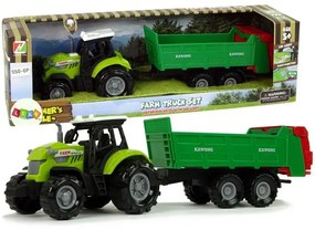 Traktor zúzógépes pótkocsival - Zöld, 23 cm