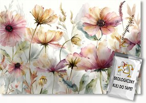 Fotótapéta Flizelina Akvarell Kert Rét Virágágyás Rózsaszín Virágok 300x210 ragasztó