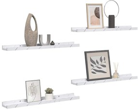 vidaXL Falpolc polcokkal 4 pcs Fehér márvány 40 x 9 x 3 cm Faanyag