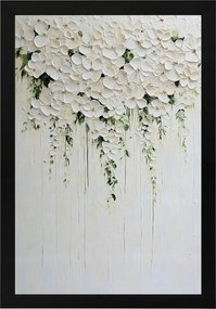 Poszter Keret Fa Természet Olaj Impasto 3D Fehér Kúszó Virágok 40x60