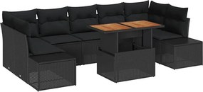 vidaXL Kert étkező szett párnával 8 pcs Fekete és Barna