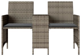 2 személyes szürke polyrattan kerti kanapé asztallal/székkel
