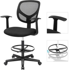 Ergonomikus irodai szék kartámaszokkal, magas forgó szék 55-75 cm ülésmagasság, Fekete