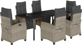 vidaXL 7 részes világosszürke polyrattan kerti étkezőszett párnával