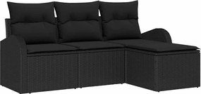 vidaXL Kanapé Szett párnával tárolóval 4 pcs Fekete polirattan