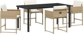 vidaXL Kert étkező szett párnával 5 pcs Bézs polirattan
