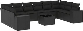 vidaXL 11 részes fekete polyrattan kerti ülőgarnitúra párnákkal