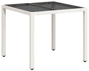 fehér polyrattan üveglapos kerti asztal 90 x 90 x 75 cm