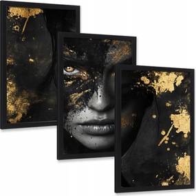 Három darabos arany nő glamour triptichon szett 3 db 40x30 cm