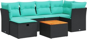 vidaXL 7 részes fekete polyrattan kerti ülőgarnitúra párnával