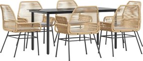 vidaXL 7 észes barna polyrattan üveg kerti étkezőgarnitúra párnával