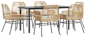 vidaXL 7 észes barna polyrattan üveg kerti étkezőgarnitúra párnával