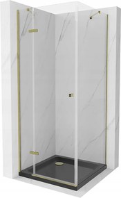 Mexen Roma, zuhanykabin csuklós ajtóval 80 (ajtó) x 80 (fal) cm, 6mm átlátszó üveg, arany profil + vékony zuhanytálca fekete + arany szifon, 854-080-…