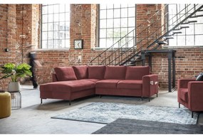 Rózsaszín bársony kinyitható sarokkanapé (bal oldali) Lofty Lilly – Miuform