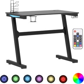 vidaXL fekete LED-es Z-lábú gamer asztal 90 x 60 x 75 cm
