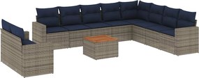 vidaXL 11 részes szürke polyrattan kerti ülőgarnitúra párnákkal