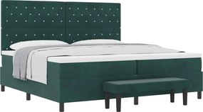vidaXL Boxrugós ágy matracmal Sötétzöld 200 x 200 cm Bársony