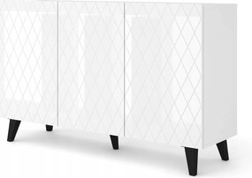 Diuna komód 145 cm 3D lábak fehér fényes