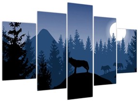 Kép - Egy farkasfalka teliholdkor (150x105 cm)