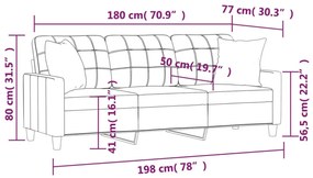 3 személyes fekete műbőr kanapé díszpárnákkal 180 cm