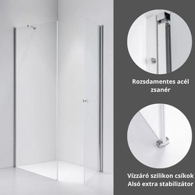 Stuxi Bari 70x80 aszimmetrikus nyílóajtós zuhanykabin 6 mm vízlepergető biztonsági üveggel, króm