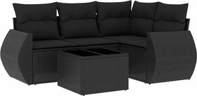 vidaXL 5 részes fekete polyrattan kerti kanapészett párnákkal