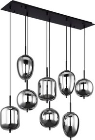 Globo 15345-8 Függeszték fekete fém váz, füstszínű 8 különböző méretű, és formájú üvegbúrával. HxSZxM940x340x1200, exkl. 8xE14 40W 230V