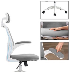 Ergonomikus irodai szék deréktámasszal, fejtámlával, szürke