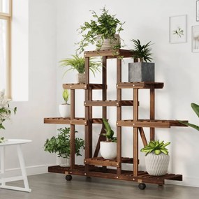 tömör fenyőfa virágtartó állvány kerekekkel 110 x 25 x 101 cm