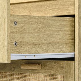 HOMCOM 4-Fiókos hálószobai tárolóegység fonott rattan elülső résszel, boho stílusban, világos fa megjelenéssel, 90L x 45W x 108.5H cm | Aosom