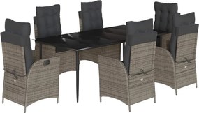 vidaXL 7 részes szürke polyrattan kerti étkezőgarnitúra párnával