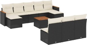 vidaXL 11 részes fekete polyrattan kerti ülőgarnitúra párnákkal