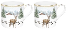 Karácsonyi porcelán bögre 2db szarvasos White Forest díszdobozban