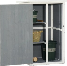 Outsunny Fa Kerti Szekrény, Időjárásálló Szerszámtároló 75x56x115 cm, Szekrény Ajtóval, Polcokkal, Szerszámtároló, Kerti Ház Szerszámtároló a Kerthez,