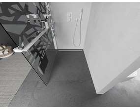 Mexen Kioto+, Walk-In zuhanyparaván polccal és akasztóval 140 x 200 cm, 8 mm átlátszó üveg fehér mintás, fehér profil, 800-140-121-20-85