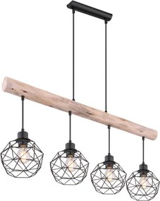 Globo 15416-4 Függeszték natúr fa és fekete fém kombinációval. LxBxH:850x180x1200, exkl. 4xE27 60W 230V