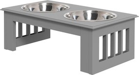 PawHut Emelt Etető Állomás Kutyáknak 2 Tálcával, 2 x 900ml Rozsdamentes Acél Tálak, Kis Kutyák és Macskák részére, Szürke | Aosom