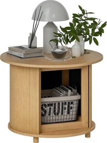 HOMCOM Bambusz Kávézóasztal Nappali Asztal Rejtett Tárolóval és Csúszó Ajtóval, Kerek Oldal Asztal Modern Stílusban, Nappaliba, Természetes, Ø60 x 45