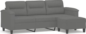 vidaXL 3 személyes sötétszürke mikroszálas kanapé lábtartóval 180 cm