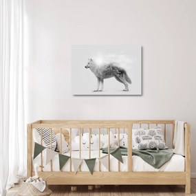 Kép - Vad tájat tükröző sarkvidéki farkas, fekete-fehér (üvegen) (70x50 cm)