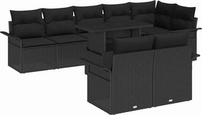 vidaXL Kerti Kanapé Szett párnával 9 pcs Fekete Poli rattan
