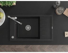 Mexen Elias, gránit mosogató 795x480x200 mm, 1 kamrás és mosogató csaptelep Carla, fekete, 6511-77-670700-00