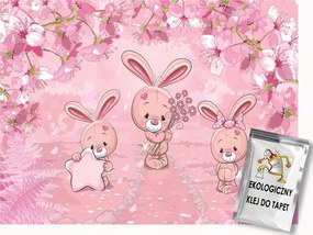 Fotótapéta Flizelina Állatok Nyuszik Virágok Csillag Rózsa 150x105 ragasztó