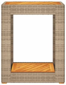 bézs polyrattan kerti kisasztal fa asztallappal 60x40x75 cm