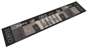 fekete mosható coffee feliratos bársony konyhaszőnyeg 60x300 cm
